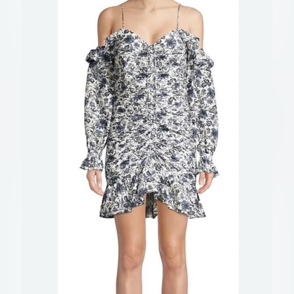 Robert Rodriguez "Carmen" silk-blend sheath dress M Long Sleeve Ruffle Floral - Picture 4 of 11